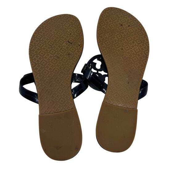 TORY BURCH Navy Blue Rainbow Stripe Miller Logo Patent Leather Sandals Size 7 - Picture 6 of 8